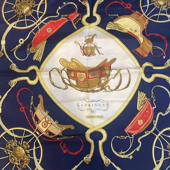 Hermes scarf vintage pattern, springs, dark blue - Picture 2 of 12